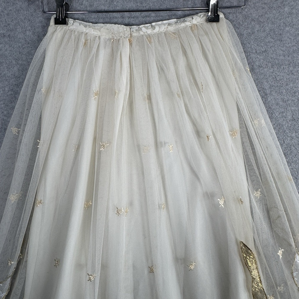 Whimsical Fairycore Ethereal Tulle Maxi Skirt XS Cream Gold Embroidered Bridal - Picture 9 of 16